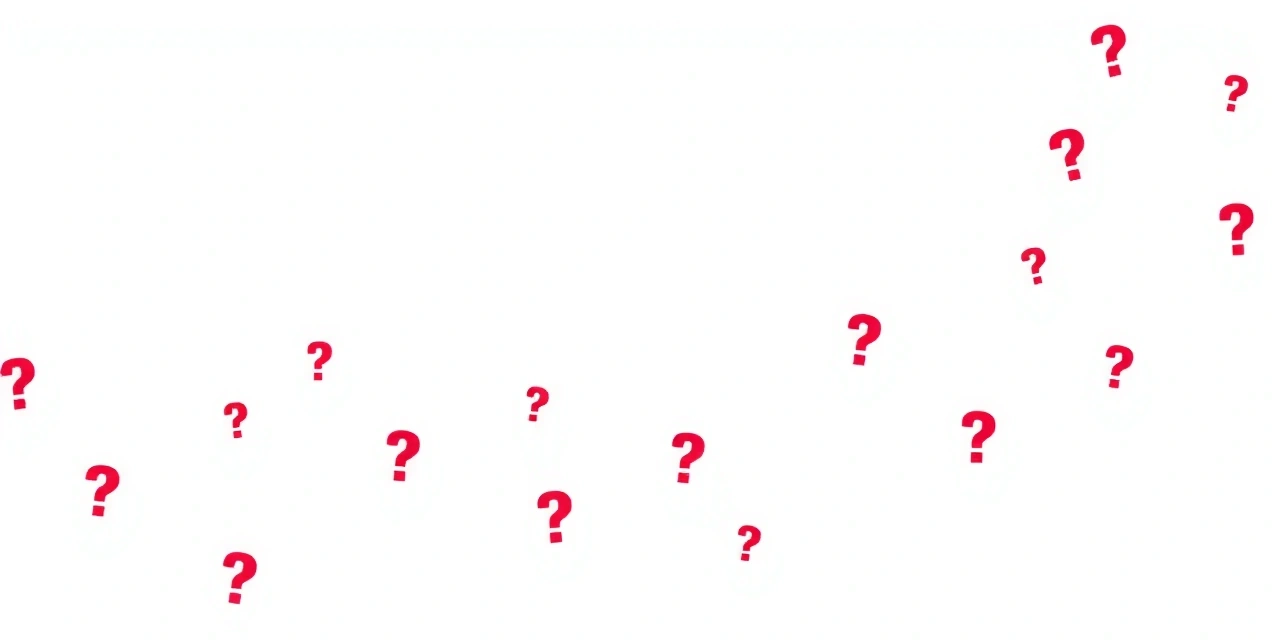 Clean, minimalist background with subtle question mark motifs