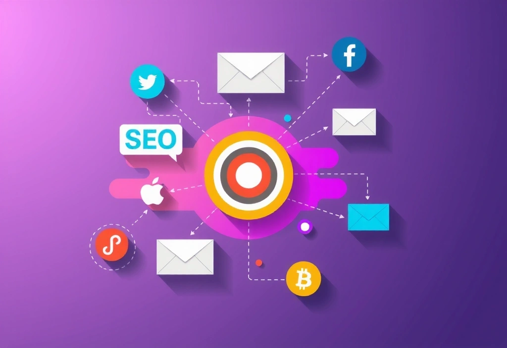 Digital marketing strategy visualization with interconnected elements